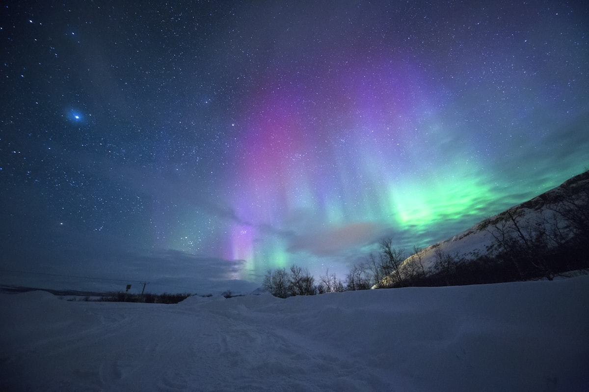 Northern Lights over East Iceland fjord in winter
